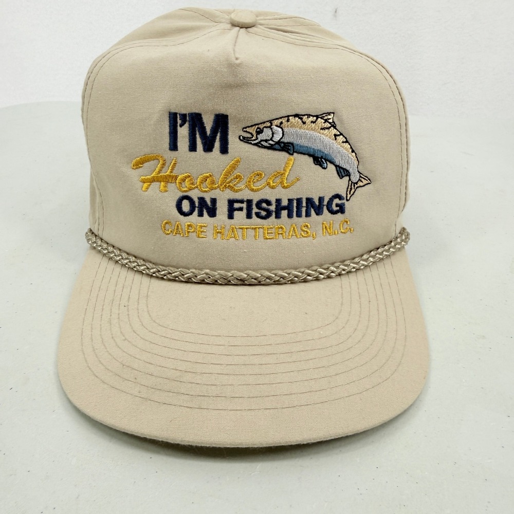 Cape Hatteras NC Snapback Hat Mens OSFM Tan Hooked On Fishing Rope Cap